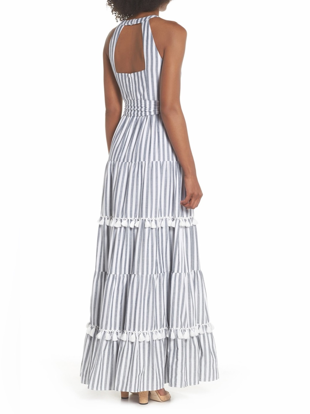 Eliza J. striped tiered tassel trim maxi dress size 6 - Picture 3 of 9